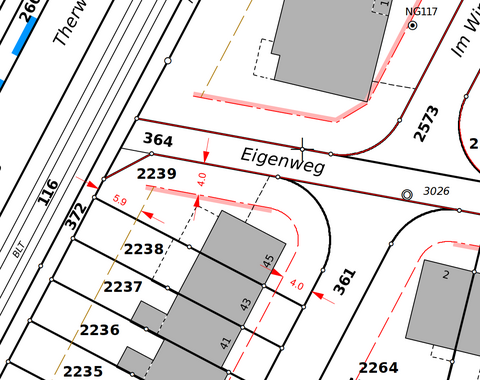 Abb. Auschnitt beglaubigter Situationsplan – Vermassung der Baulinenabstaende Parz. 2239.png